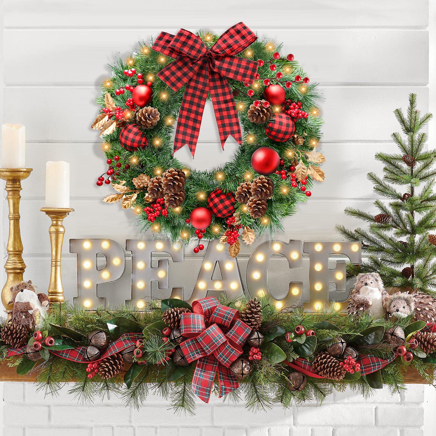 Christmas Wreath,Christmas Wreaths for Front Door Decorations,24